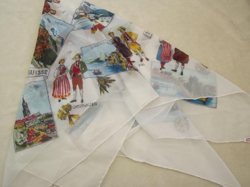 photo of Switzerland souvenir scarf, vintage Swiss cantons folk costumes print  #1