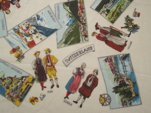 photo of Switzerland souvenir scarf, vintage Swiss cantons folk costumes print  #2