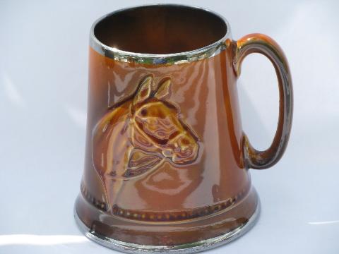 photo of Sylvac - England, vintage pottery beer stein, embossed horse head #1