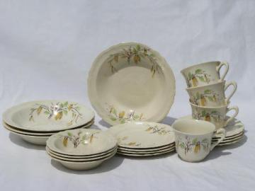 catalog photo of Sylvan birch and pussy willows pattern, vintage Knowles china dishes set for 4