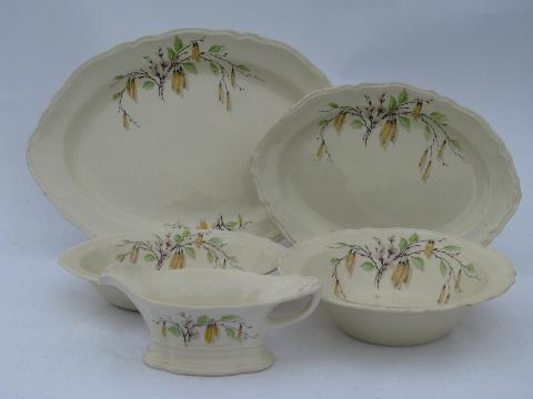 photo of Sylvan birch & pussy willows pattern, vintage Knowles china serving pieces #1