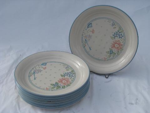 photo of Symphony coral-pink & blue flowers Corelle glass dinnerware, 12 salad plates #1