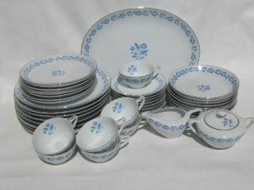 catalog photo of Symphony in Blue flowers on white china for 8, vintage cottage floral dishes