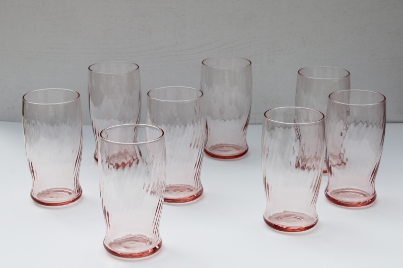 photo of Symphony swirl optic pattern drinking glasses set of 8, vintage Wheaton rose pink glass tumblers #1