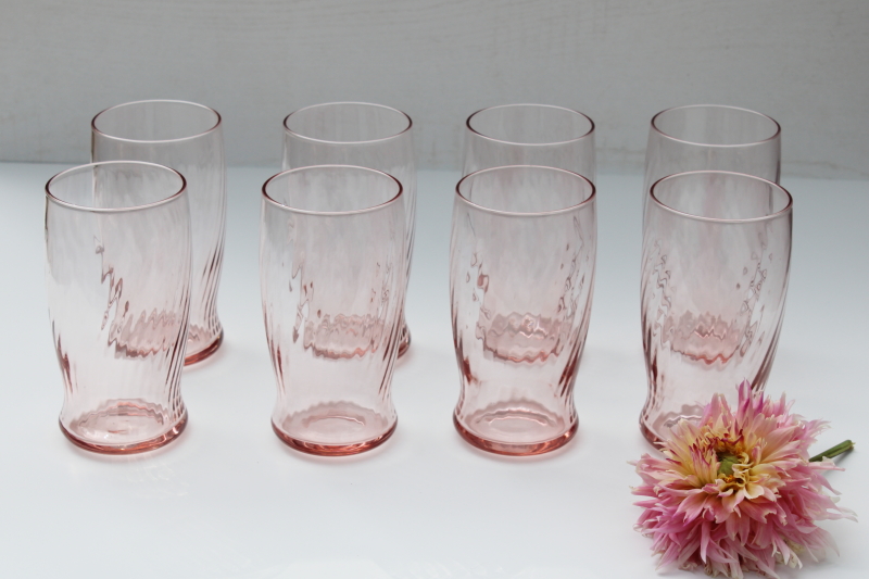 photo of Symphony swirl optic pattern drinking glasses set of 8, vintage Wheaton rose pink glass tumblers #2