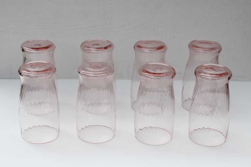 photo of Symphony swirl optic pattern drinking glasses set of 8, vintage Wheaton rose pink glass tumblers #3