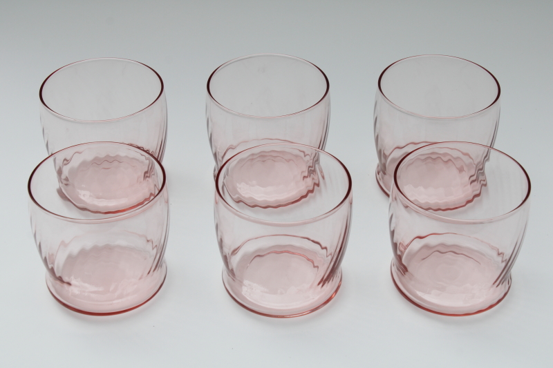 photo of Symphony swirl optic pattern old fashioned rocks glasses set of 6, vintage Wheaton rose pink glass #2