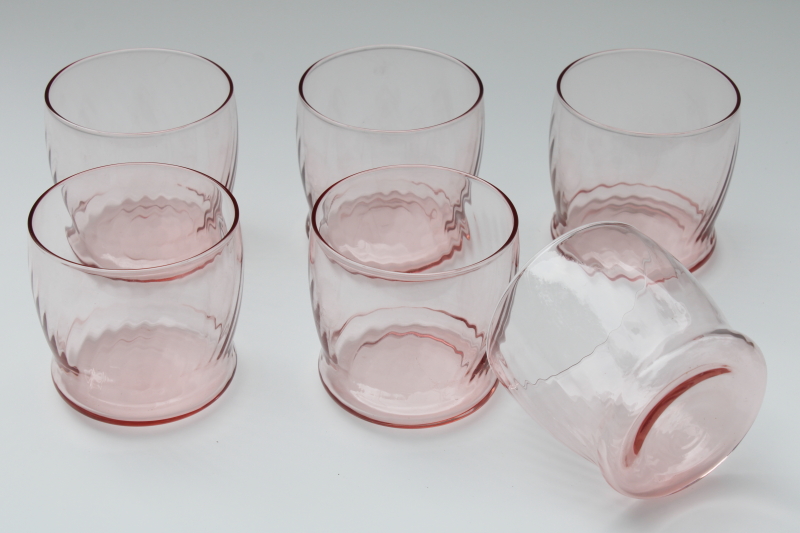 photo of Symphony swirl optic pattern old fashioned rocks glasses set of 6, vintage Wheaton rose pink glass #3