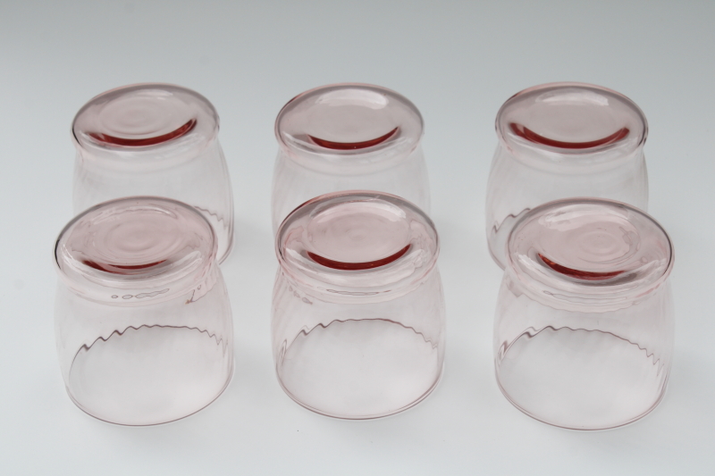 photo of Symphony swirl optic pattern old fashioned rocks glasses set of 6, vintage Wheaton rose pink glass #4