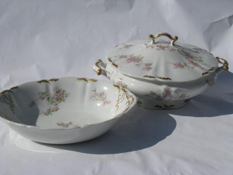 photo of Syracuse china pink floral, vintage Onondaga pottery serving bowl & soup tureen #1