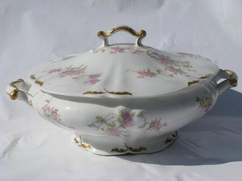 photo of Syracuse china pink floral, vintage Onondaga pottery serving bowl & soup tureen #2