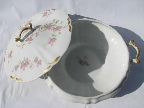 photo of Syracuse china pink floral, vintage Onondaga pottery serving bowl & soup tureen #3