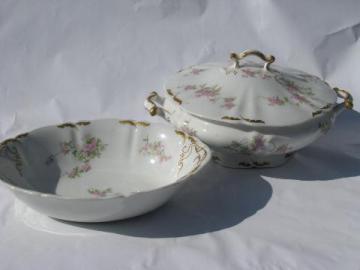 catalog photo of Syracuse china pink floral, vintage Onondaga pottery serving bowl & soup tureen