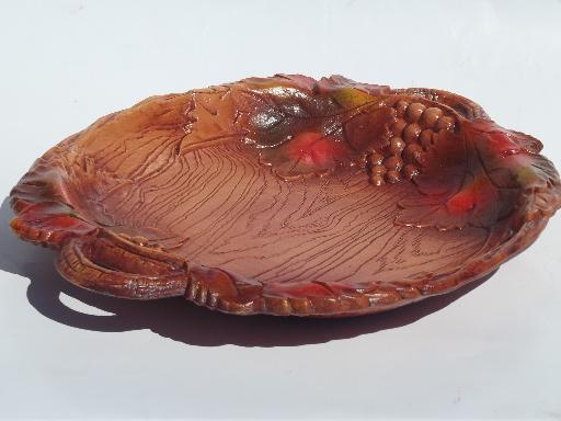 photo of Syroco Orna wood type composition autumn leaf grapes tray, vintage Multi Products #2