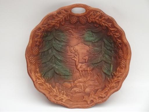 photo of Syroco Orna wood type composition deer in pine trees tray, vintage Multi Products #2