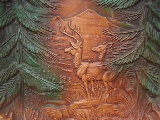 photo of Syroco Orna wood type composition deer in pine trees tray, vintage Multi Products #4