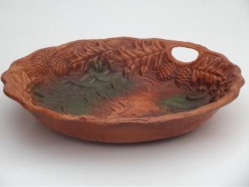 catalog photo of Syroco Orna wood type composition deer in pine trees tray, vintage Multi Products