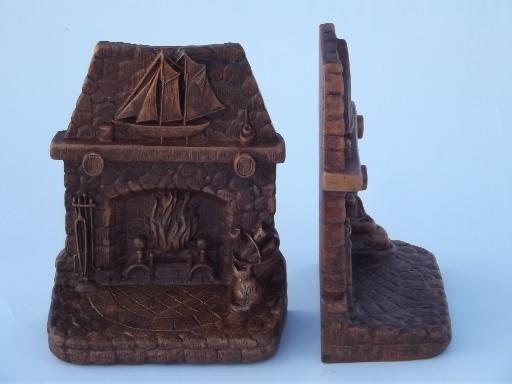photo of Syroco Orna wood type composition fireplace book ends, vintage Multi Products #2