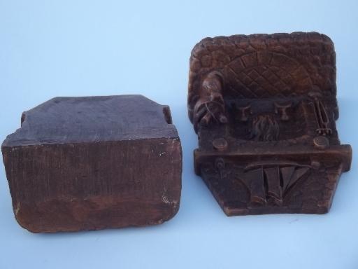 photo of Syroco Orna wood type composition fireplace book ends, vintage Multi Products #4