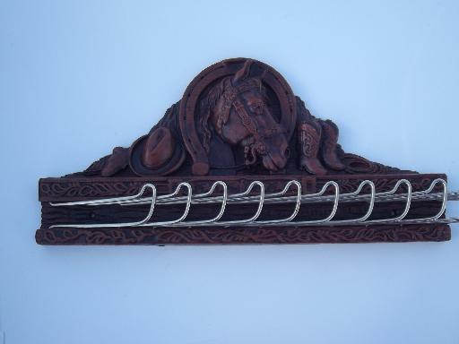 photo of Syroco Orna wood type composition horse and cowboy books tie rack, vintage Multi Products #2