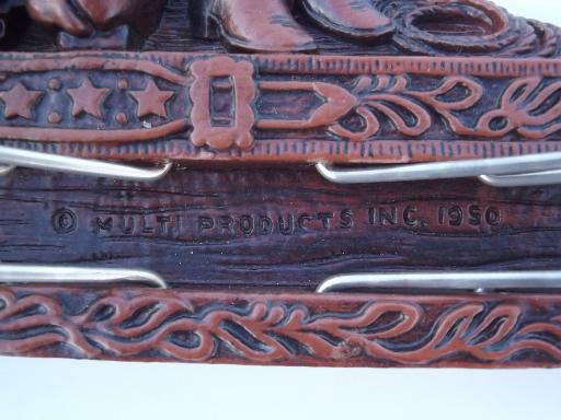 photo of Syroco Orna wood type composition horse and cowboy books tie rack, vintage Multi Products #4