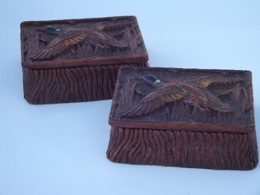 photo of Syroco Orna wood type composition mallard duck smoking set, vintage Multi Products #2