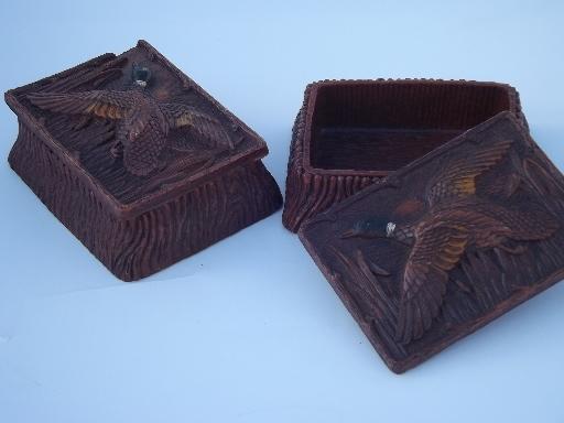 photo of Syroco Orna wood type composition mallard duck smoking set, vintage Multi Products #4