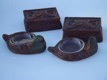 catalog photo of Syroco Orna wood type composition mallard duck smoking set, vintage Multi Products