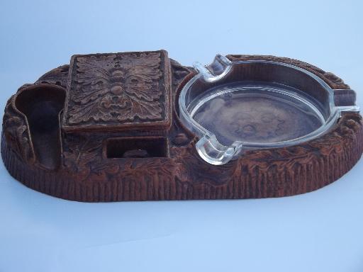 photo of Syroco Orna wood type composition oak leaf smoking set, vintage Multi Products #2
