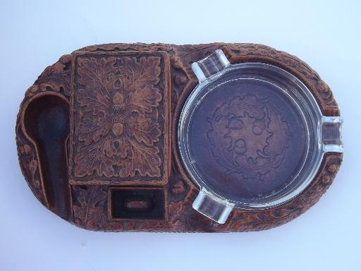 photo of Syroco Orna wood type composition oak leaf smoking set, vintage Multi Products #3