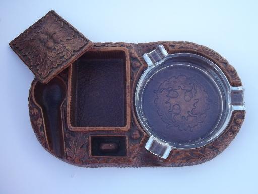 photo of Syroco Orna wood type composition oak leaf smoking set, vintage Multi Products #4