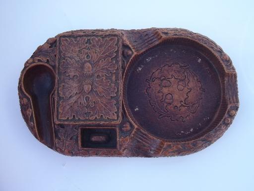 photo of Syroco Orna wood type composition oak leaf smoking set, vintage Multi Products #5