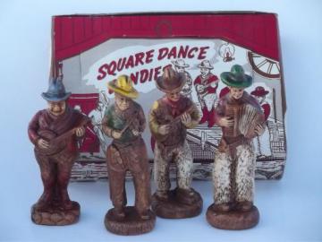 catalog photo of Syroco Orna wood type composition square dancer figurines, vintage Multi Products