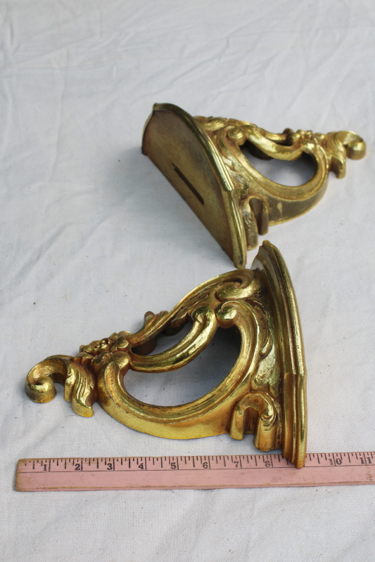 photo of Syroco gold plastic wall bracket shelves pair, ornate rococo scrolls vintage french country style  #4