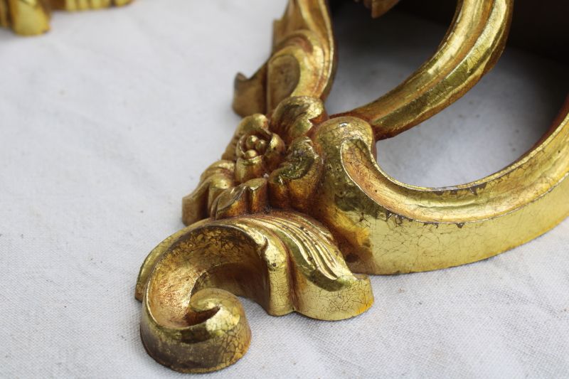 photo of Syroco gold plastic wall bracket shelves pair, ornate rococo scrolls vintage french country style  #5