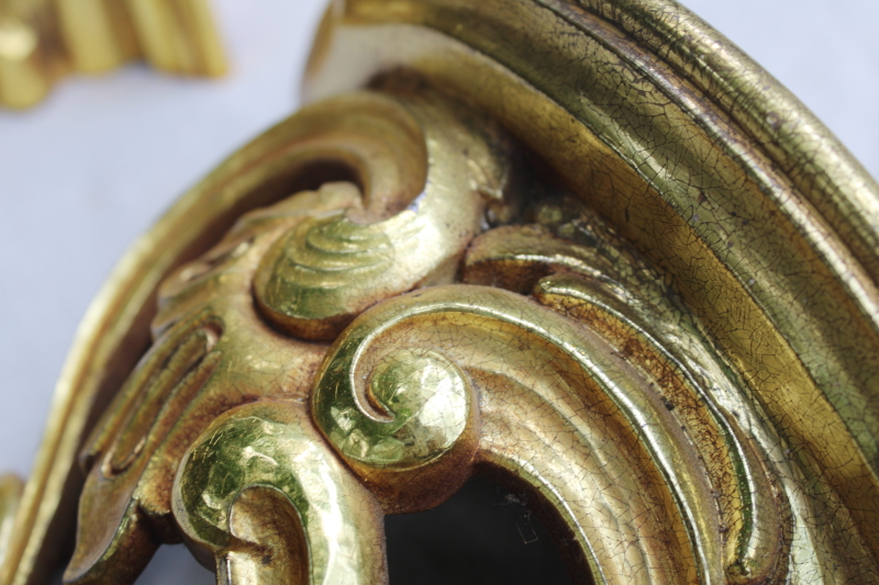 photo of Syroco gold plastic wall bracket shelves pair, ornate rococo scrolls vintage french country style  #6