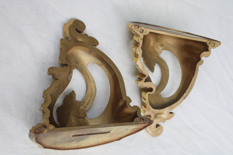 photo of Syroco gold plastic wall bracket shelves pair, ornate rococo scrolls vintage french country style  #10