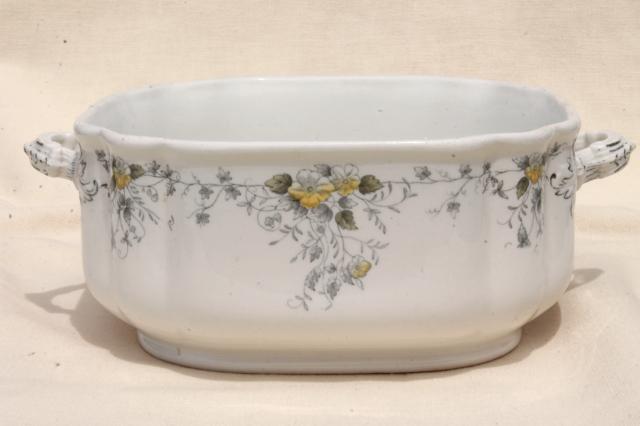 photo of T & R Boote Waterloo Potteries antique English transferware square bowl w/ handles #1