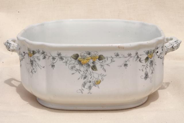 photo of T & R Boote Waterloo Potteries antique English transferware square bowl w/ handles #5