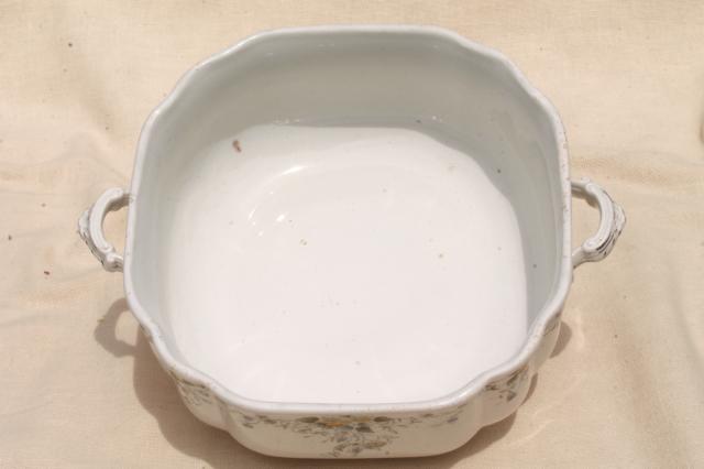 photo of T & R Boote Waterloo Potteries antique English transferware square bowl w/ handles #7