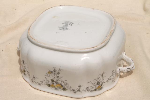 photo of T & R Boote Waterloo Potteries antique English transferware square bowl w/ handles #8