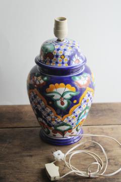 catalog photo of Talavera pottery table lamp, hand painted Mexican folk art bright colorful southwest decor