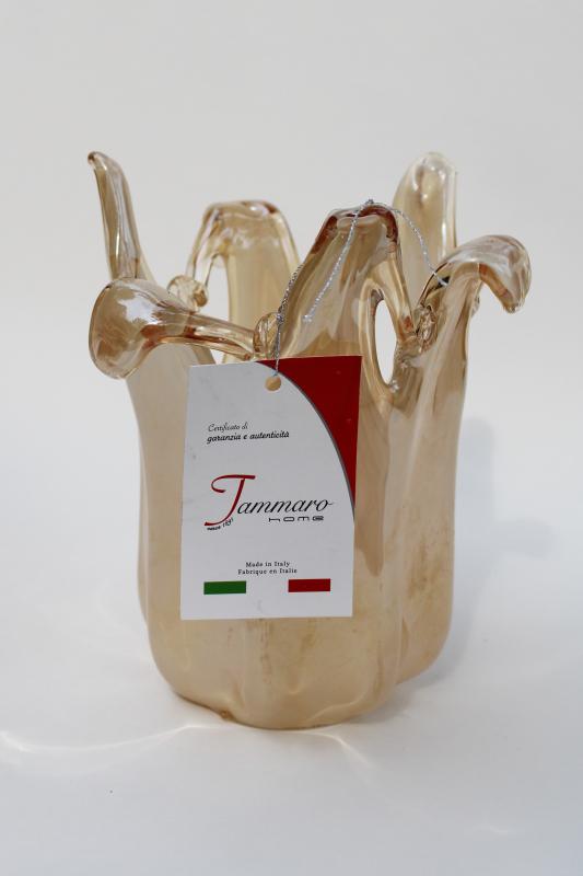 photo of Tammaro label Italian Murano glass, hand blown free form vase pale champagne color #3