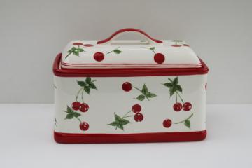catalog photo of Target Home red cherries ceramic bread box, cute retro canister for country kitchen