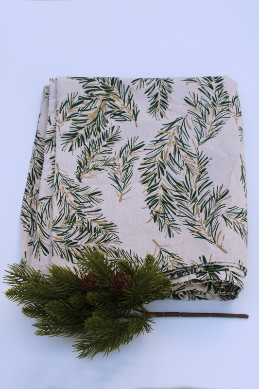 photo of Target Threshold rustic linen weave cotton tablecloth pine branches print, simple neutral winter holiday  #1