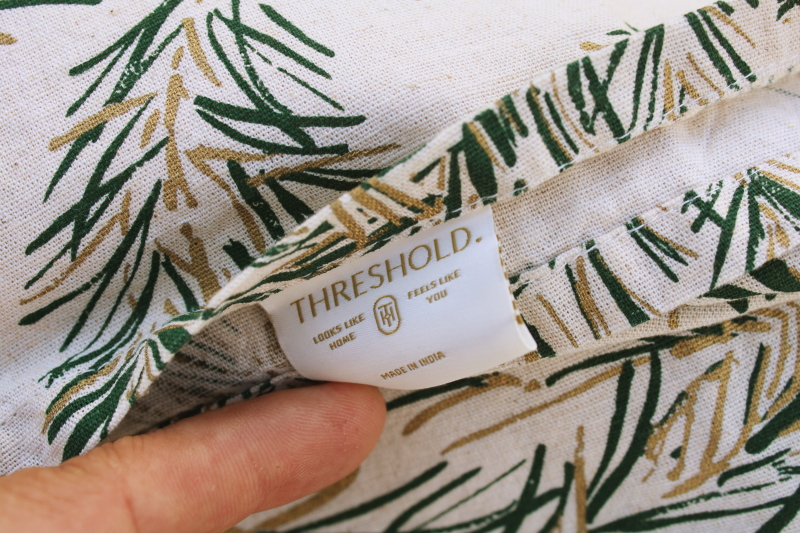photo of Target Threshold rustic linen weave cotton tablecloth pine branches print, simple neutral winter holiday  #3