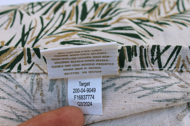 photo of Target Threshold rustic linen weave cotton tablecloth pine branches print, simple neutral winter holiday  #5
