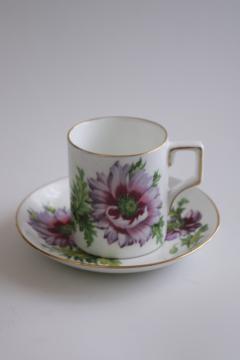 Taylor & Kent vintage English bone china demitasse cup & saucer lavender poppy flower