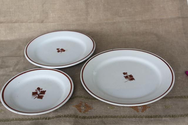 photo of Tea Leaf pattern white ironstone china w/ copper luster stack of antique plates #3