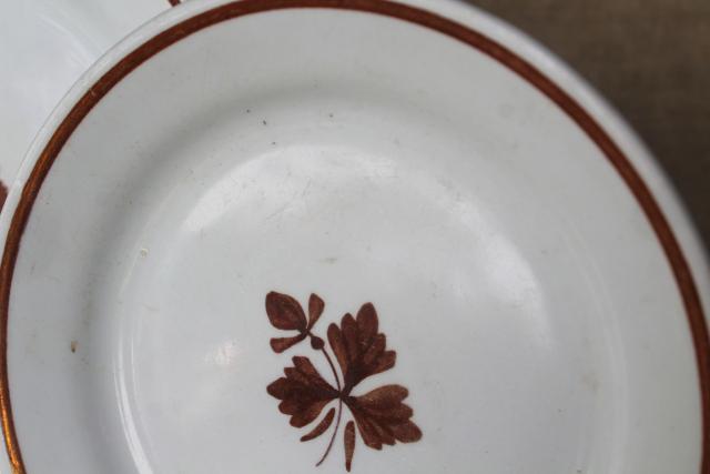 photo of Tea Leaf pattern white ironstone china w/ copper luster stack of antique plates #5
